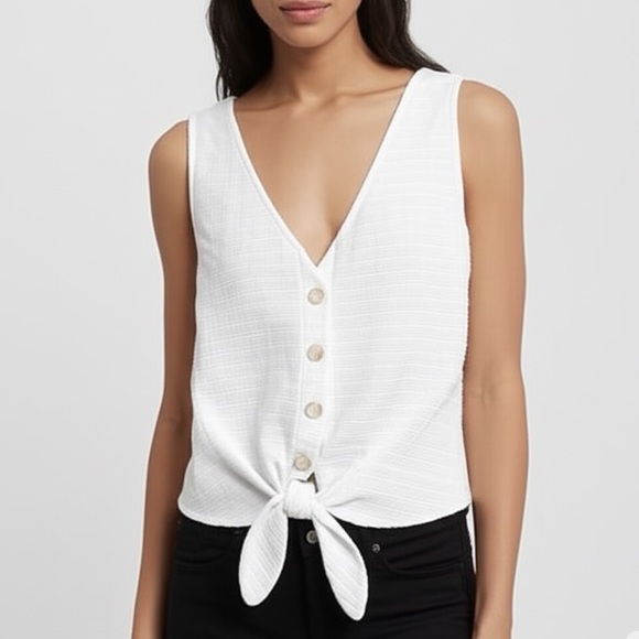 J. Crew Tops - J. Crew Tie Front Button Down Textured Tank Top Vest White XL Summer Vacation